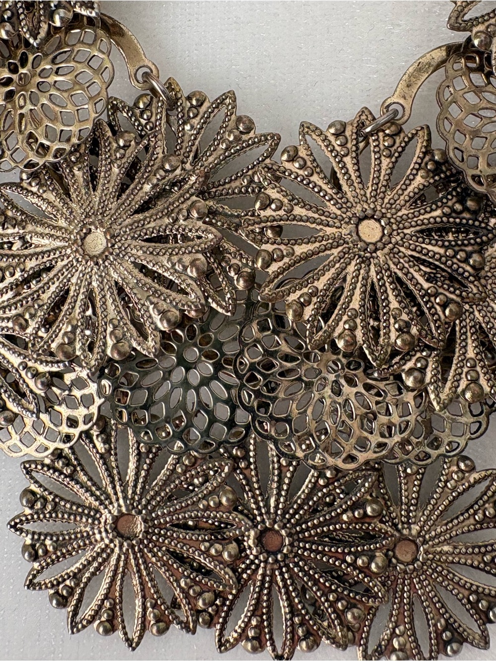 Vintage Delicate Floral Statement Necklace in Antique Burnished Gold Finish - Picture 4 of 5